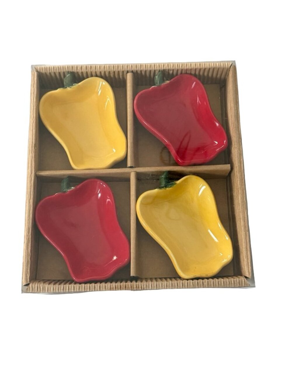 Harry & David Red and Yellow Bell Pepper Ceramic Dipper Bowls Set of 4 New Seale